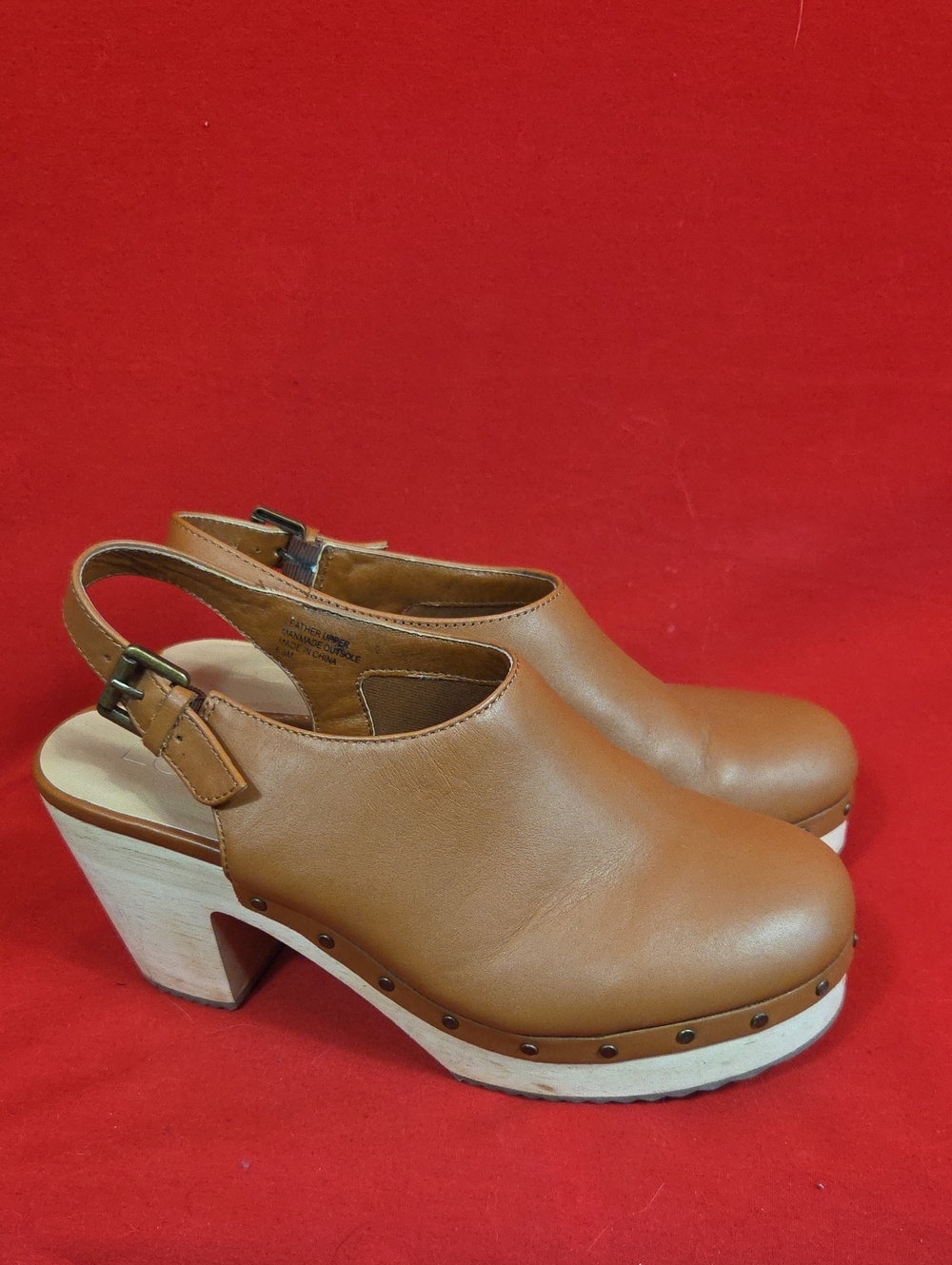 LOFT Studded Leather Slingback Clogs Camel Brown Womens Size 6.5